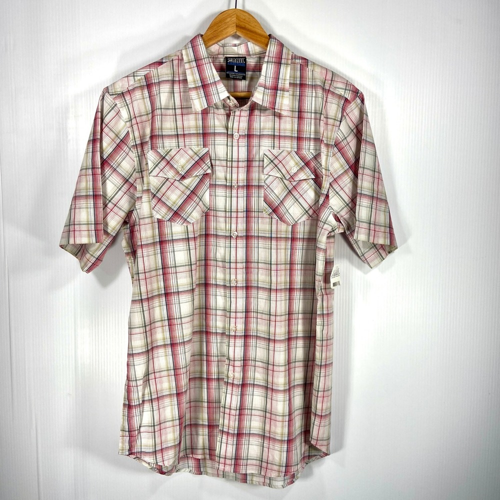 3rd Rail Cream Red Green Plaid Short Sleeve Button Up Shirt Mens Large NWT